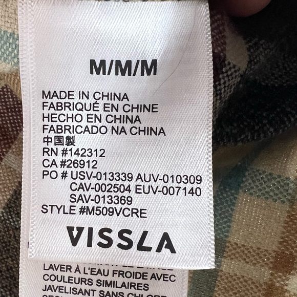 VISSLA Rigid Cotton Flannel Long Sleeve Button Down Plaid Shirt Medium - Picture 8 of 9